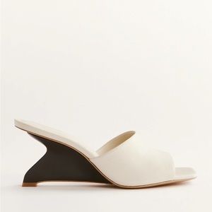 reformation enya wedge sandal in almond leather